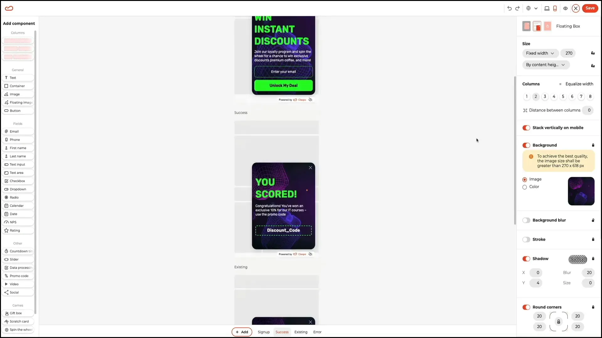 Mobile preview of customized popup widget