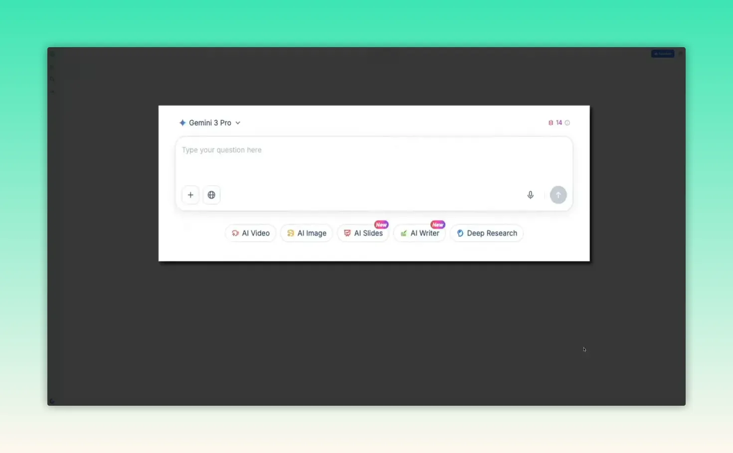 Close-up of HIX AI chat input area showing model selector and quick-access buttons like AI Video, AI Image, AI Slides, AI Writer, Deep Research