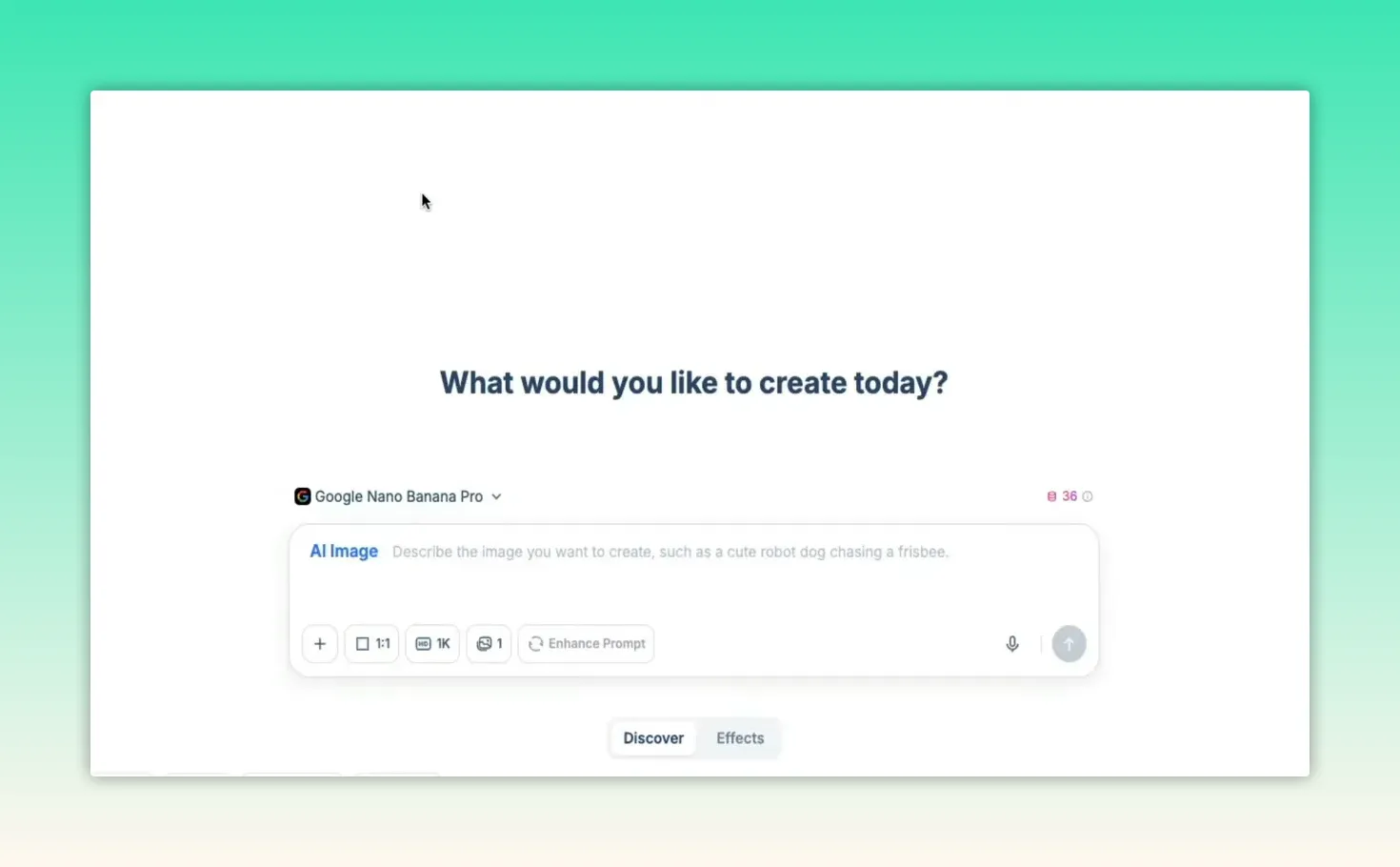 HIX AI image workspace with model 'Google Nano Banana Pro' and controls for aspect ratio, 1K resolution, and Enhance Prompt