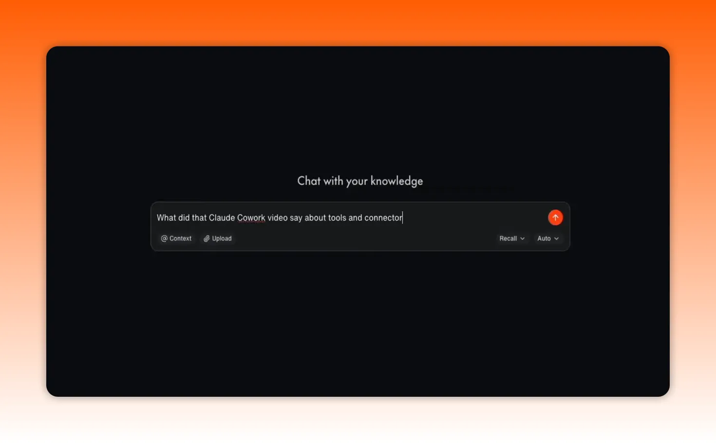 Recall 2.0 chat interface with a sample question about what a Claude cowork video said