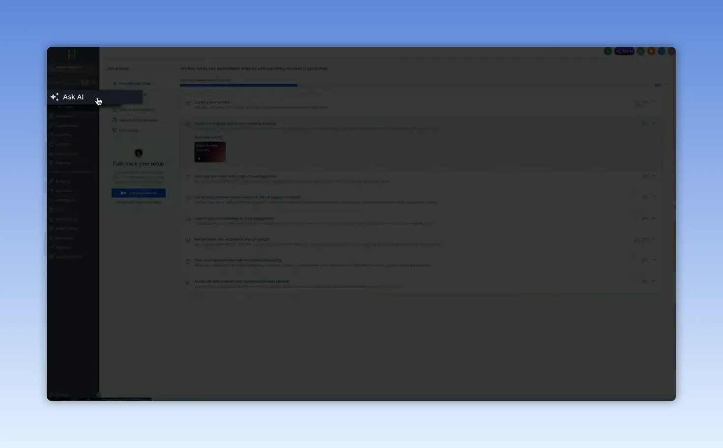 Ask AI screen with a centered prompt field asking what is on your mind
