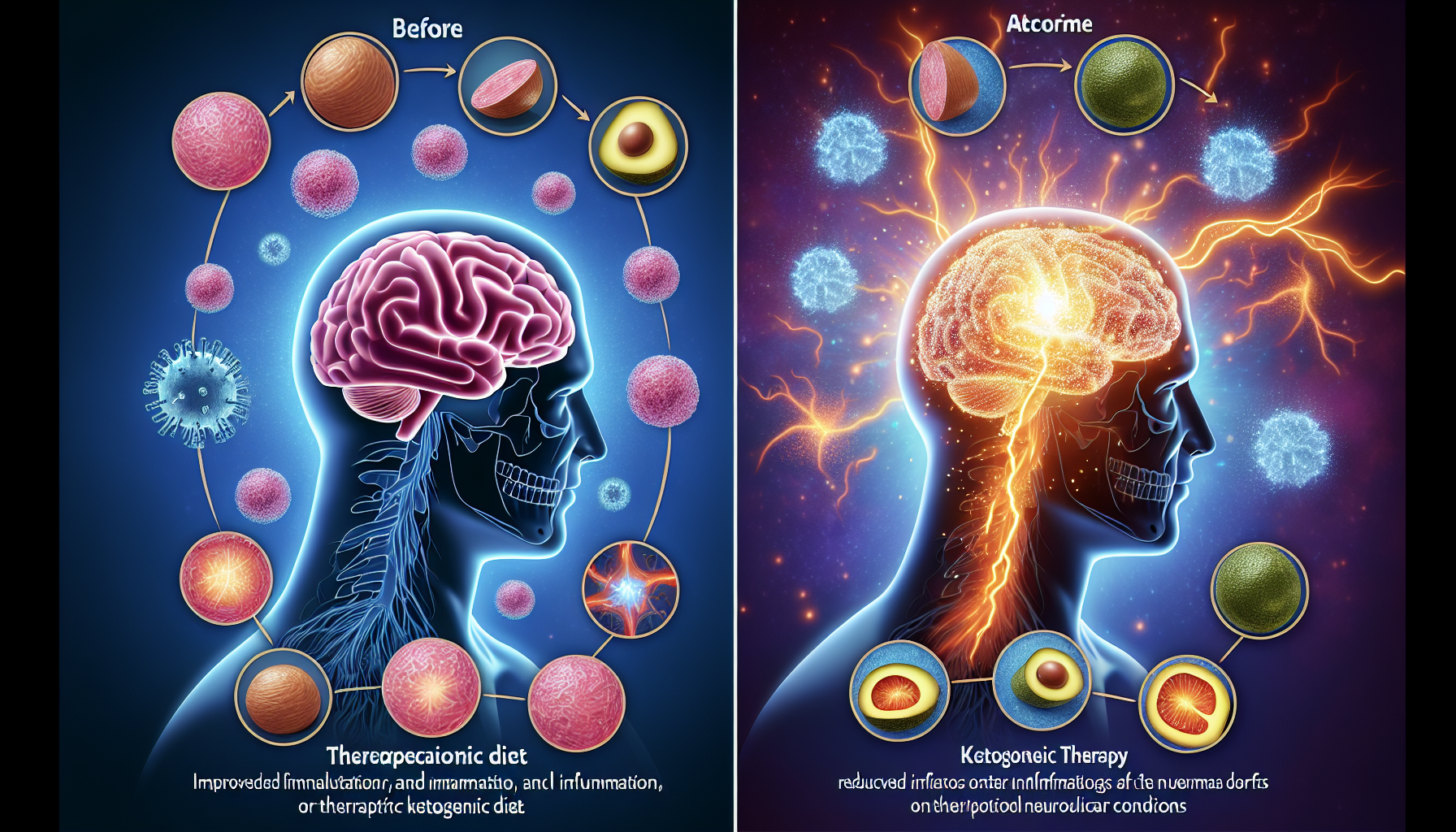 Ilustração dos benefícios neurológicos e cognitivos da dieta cetogênica