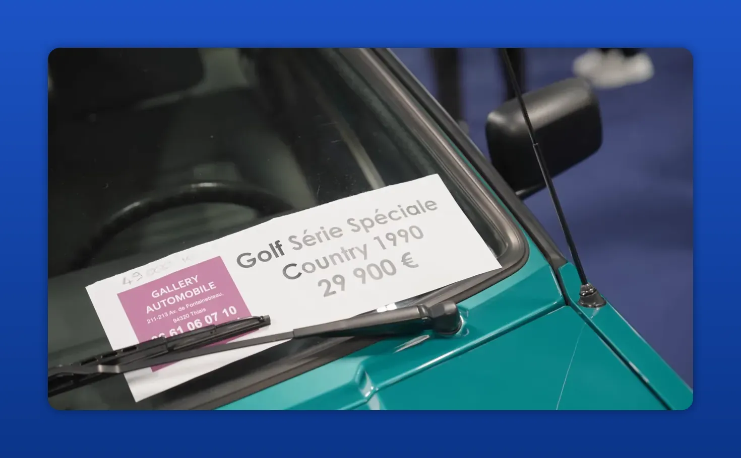 prijskaartje op voorruit: Golf Série Spéciale Country 1990 €29.900