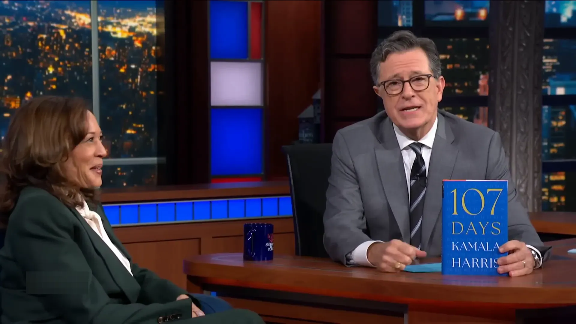 Kamala Harris during interview on The Late Show with Stephen Colbert
