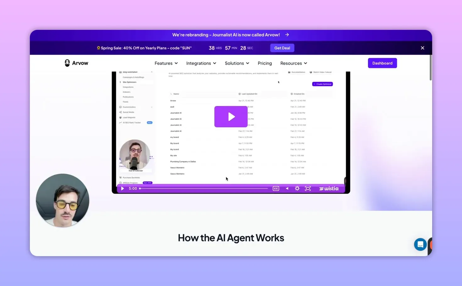 Trang giới thiệu quy trình AI Agent với ba bước quét, phân tích và triển khai