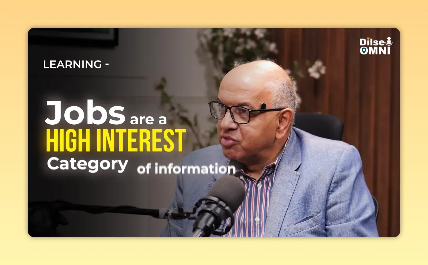 On-screen text saying Jobs are a High Interest Category of information beside Sanjeev speaking