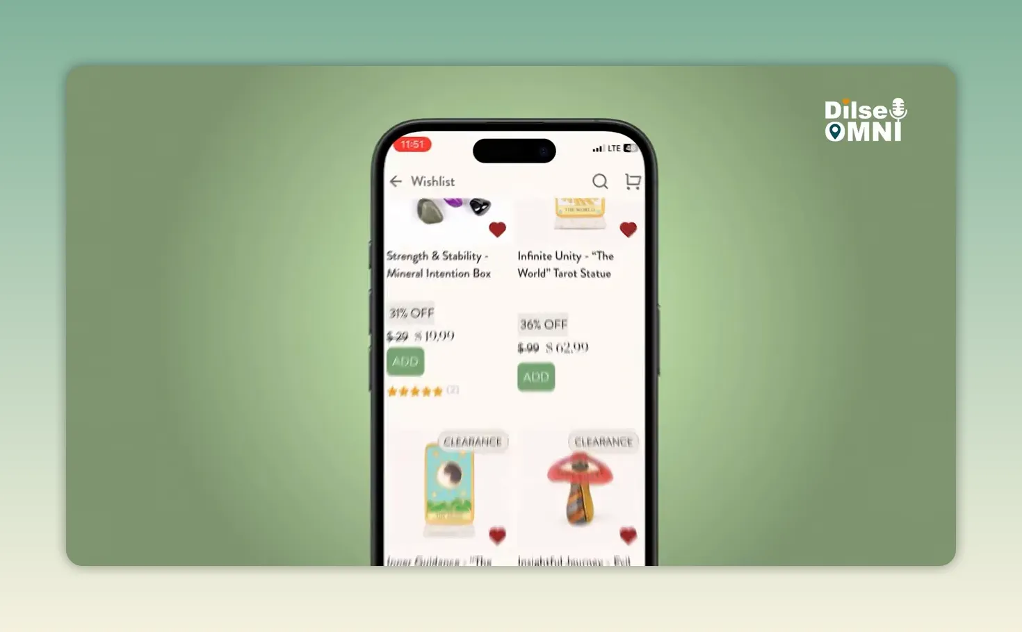 Mobile app interface showing a home decor product listing with filters, prices, ratings, and product cards