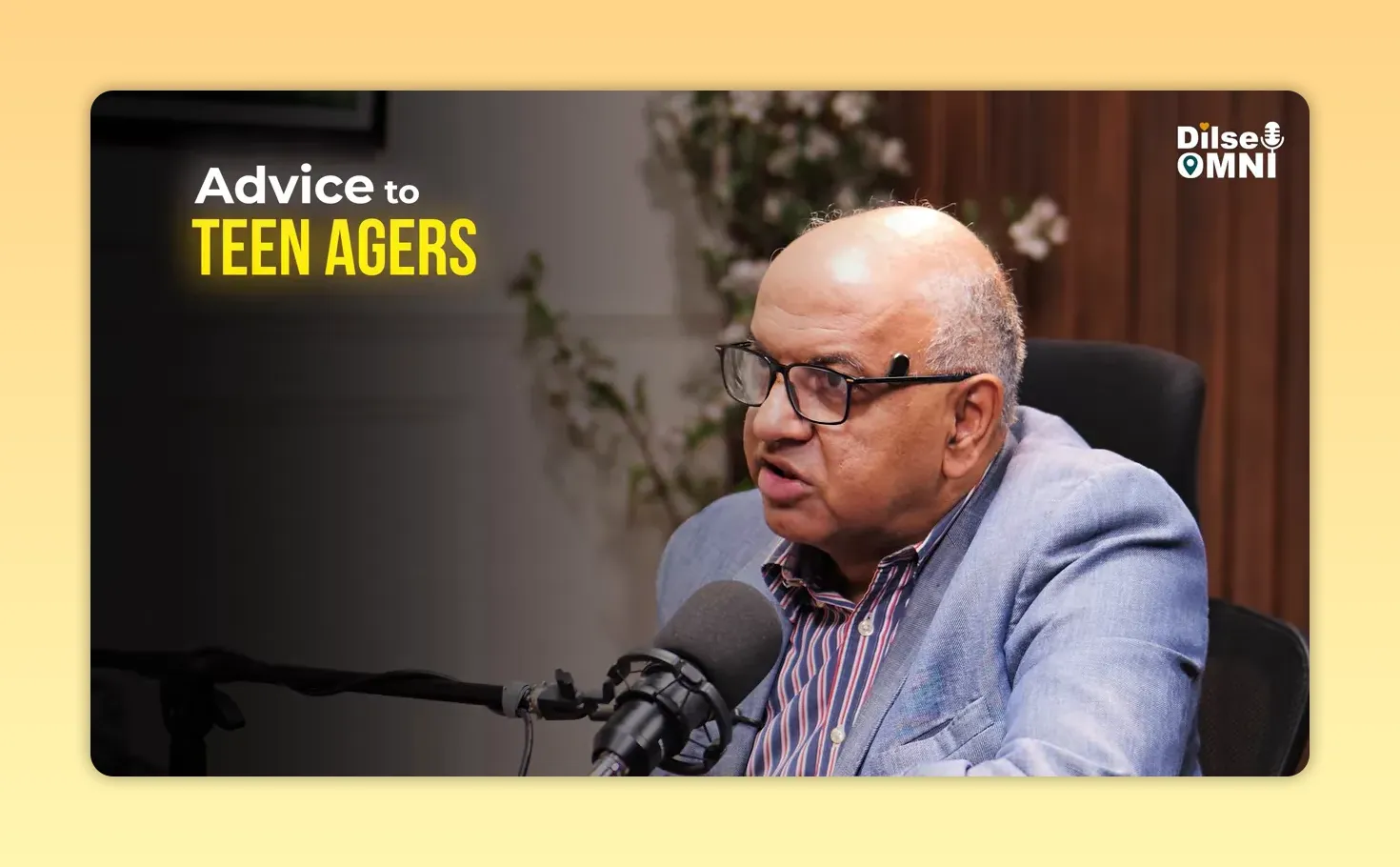Sanjeev Bikhchandani beside text reading advice to teenagers explore your interests passions and develop them