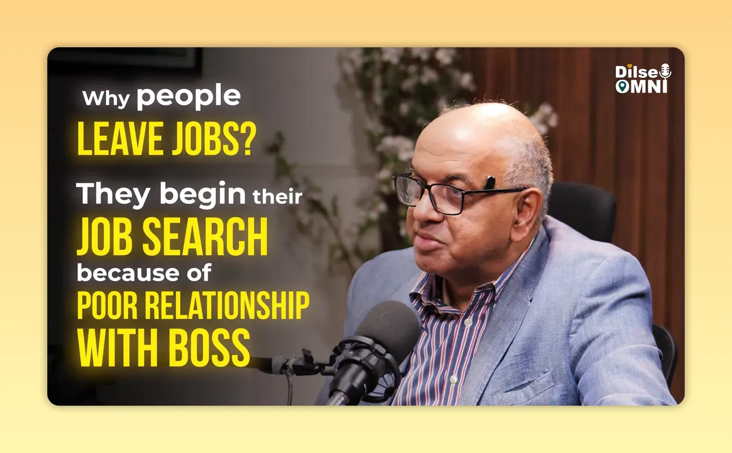 On-screen text about why people leave jobs with Saurabh Agrawal listening in the studio