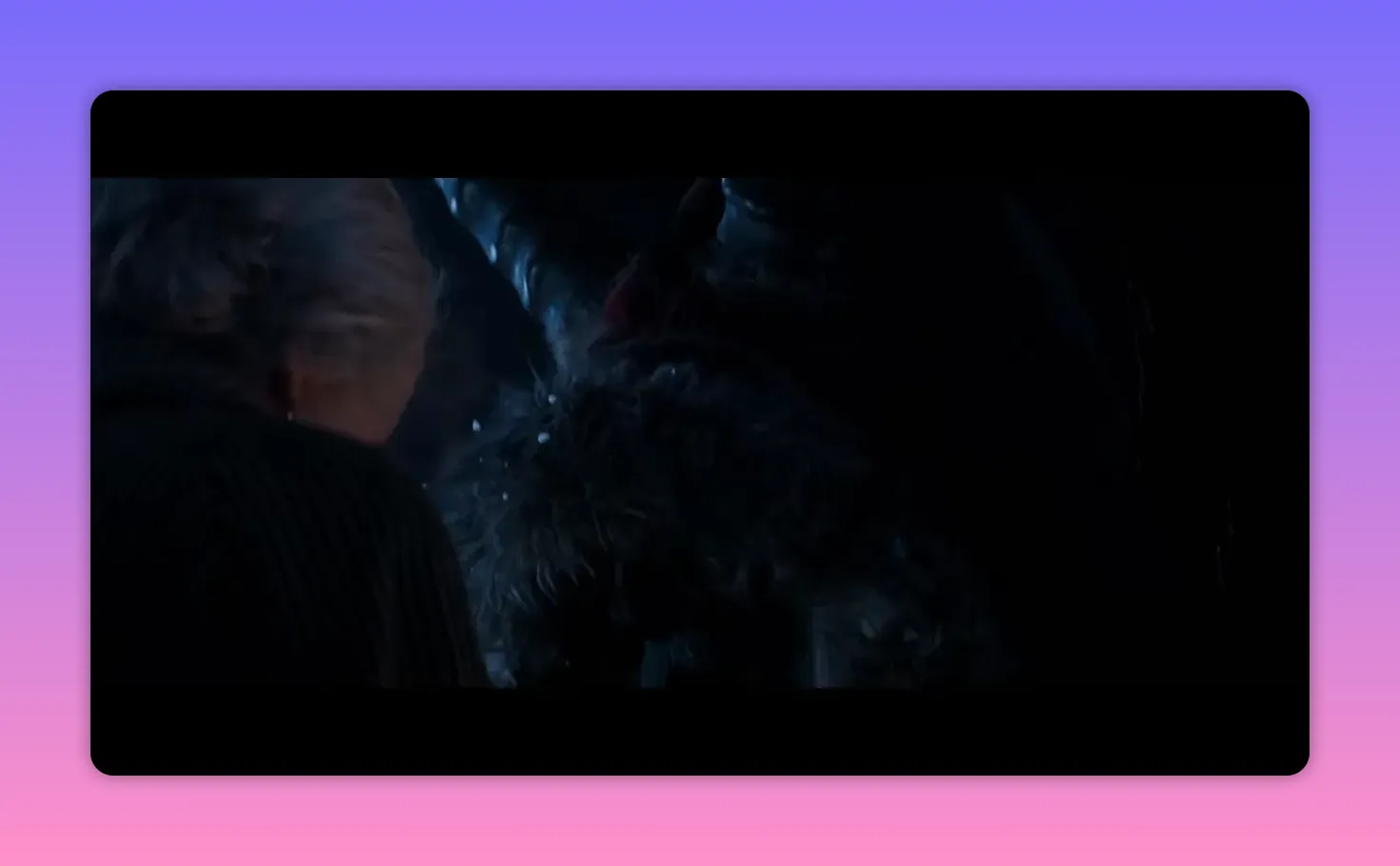 Omi turned toward the partially revealed Krampus, horns and fur close in dim light