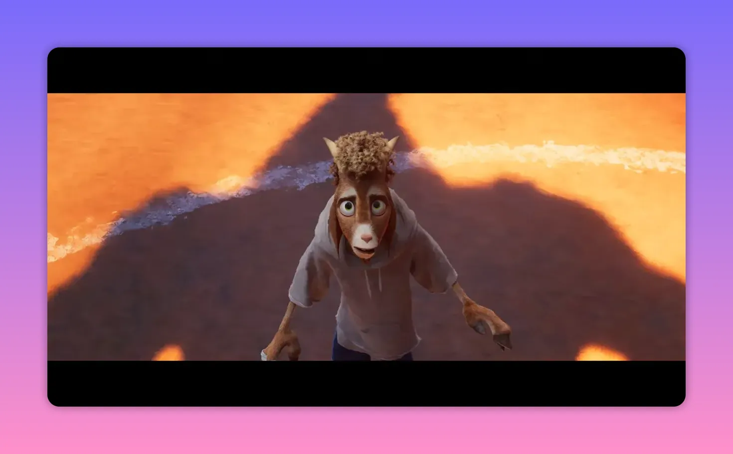 Will the goat standing on a roarball court looking up, framed by warm arena lighting