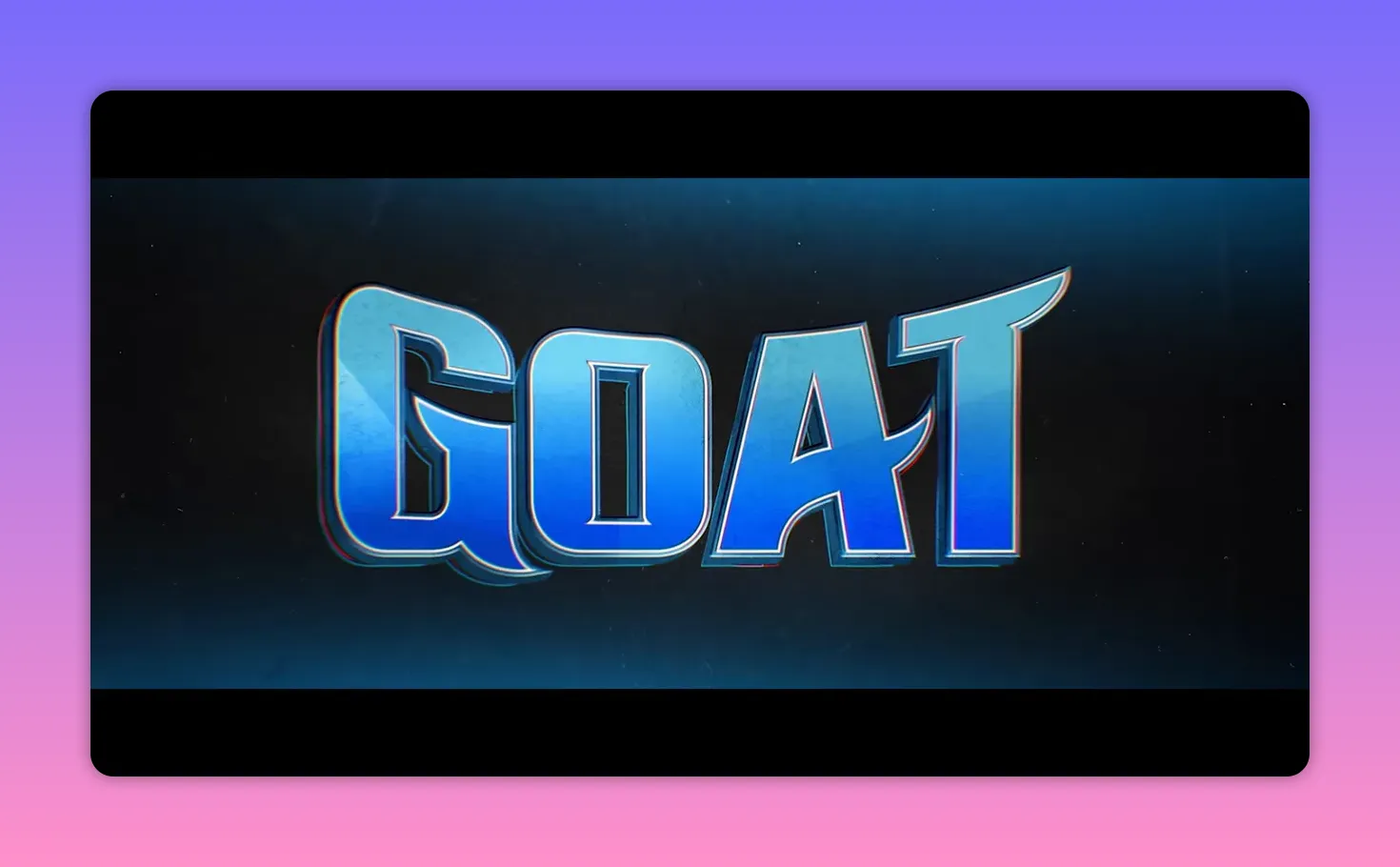 Blue GOAT movie title logo on a dark blue-to-black background