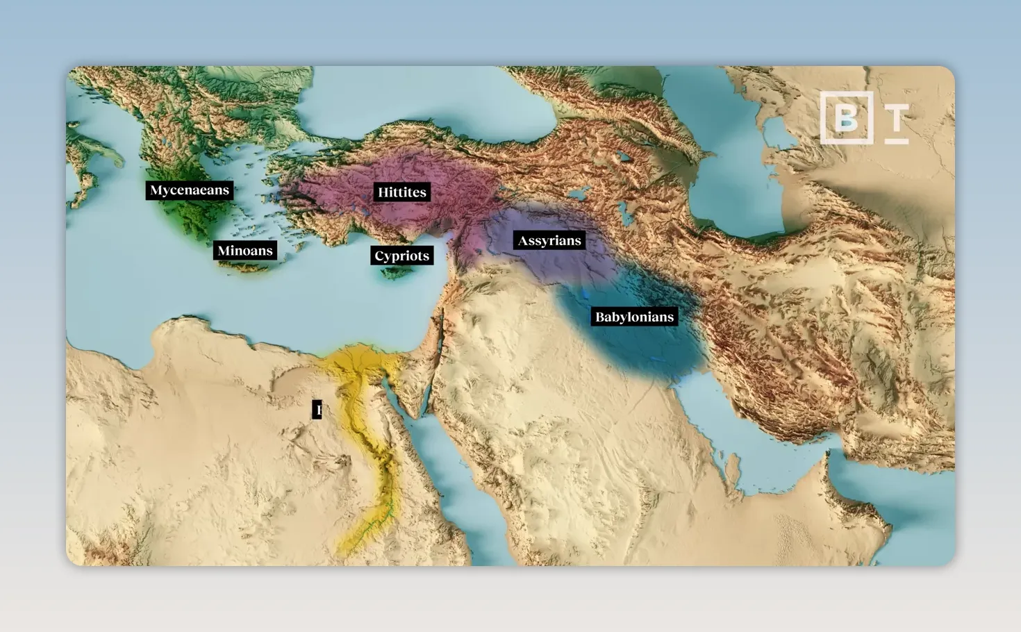 Map of the Mediterranean and ancient Near East with highlighted Late Bronze Age kingdoms