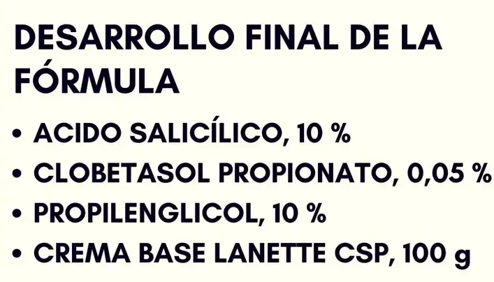 Desarrollo final de la fórmula con porcentajes