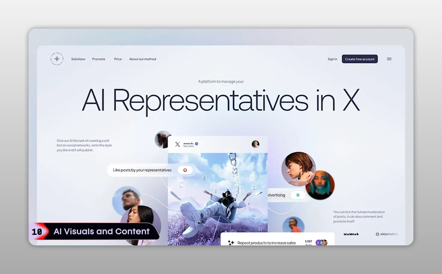 Giao diện trang web giới thiệu hình ảnh và đại diện được tạo bằng AI