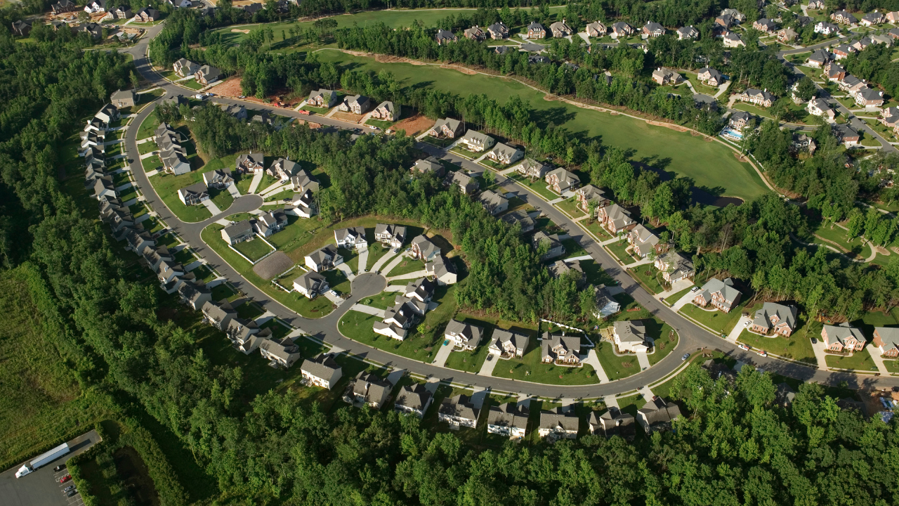 Charlotte NC neighborhood skyline aerial view