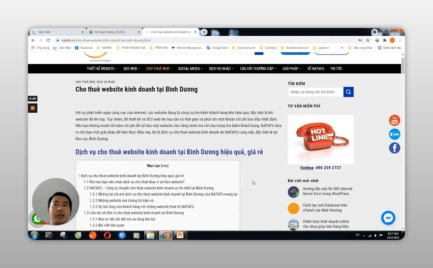 Trang bài viết có mục lục và nội dung hướng dẫn về thiết kế website