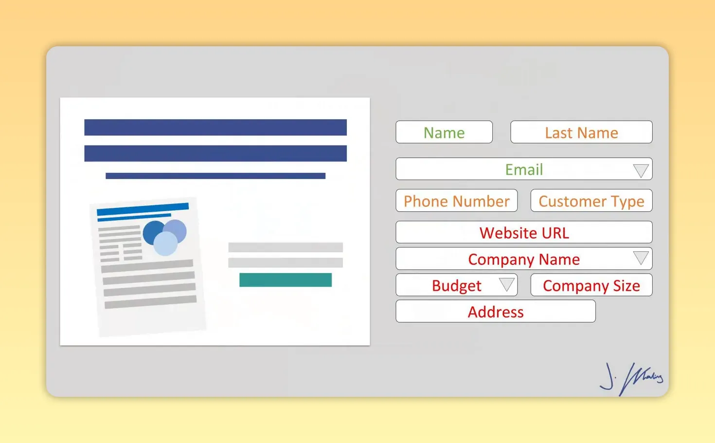 Minh họa landing page cạnh biểu mẫu có nhiều trường thông tin