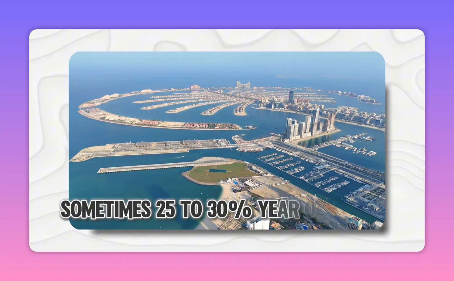Aerial view of Dubai waterfront with text indicating year-over-year rental increases