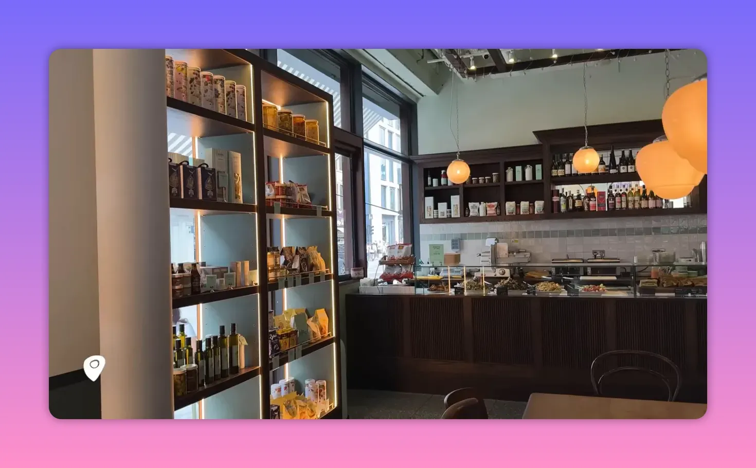 Interior of a London deli with shelves of drinks and packaged foods