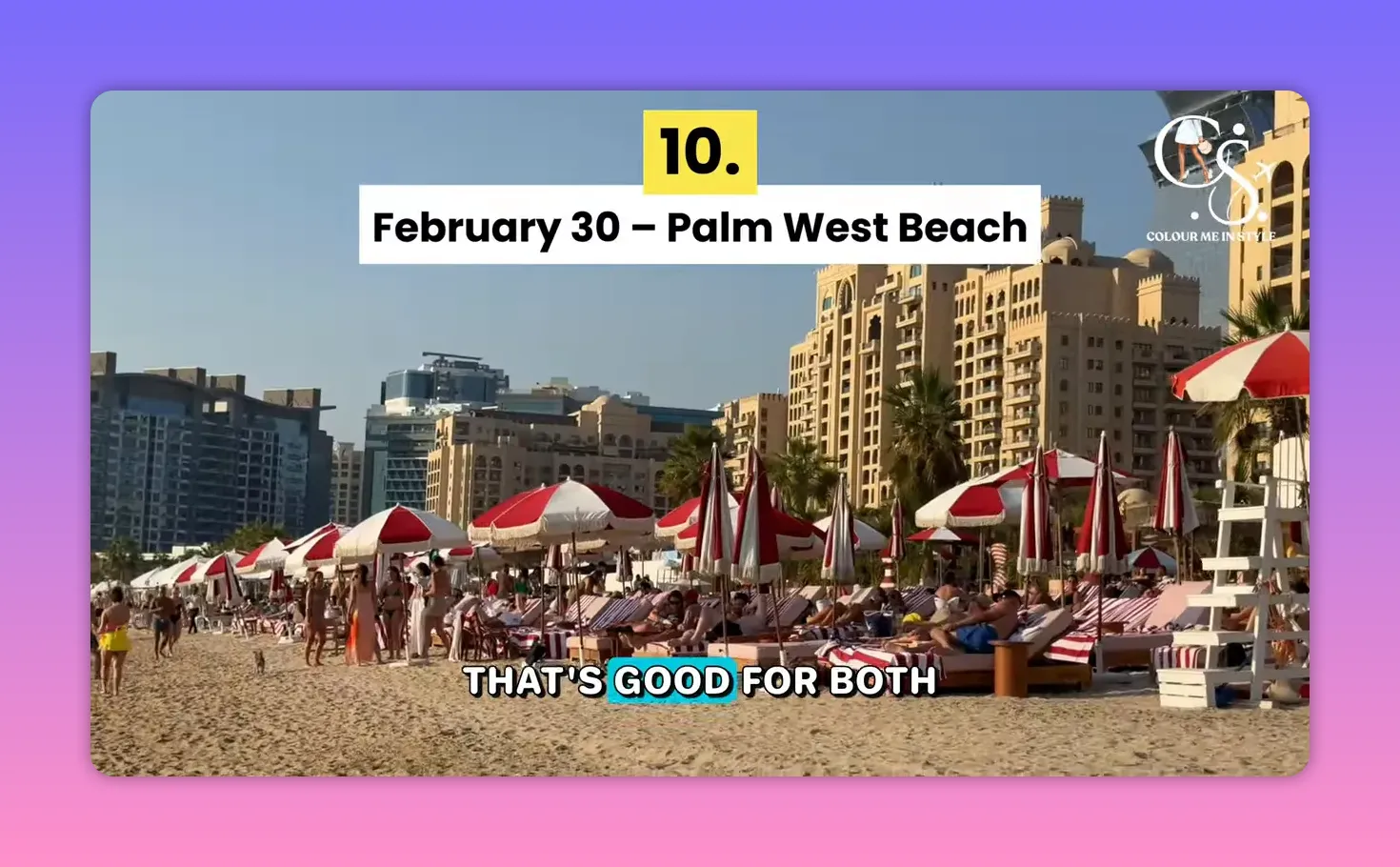 February 30 Palm West Beach beachfront with red and white parasols and sunbeds