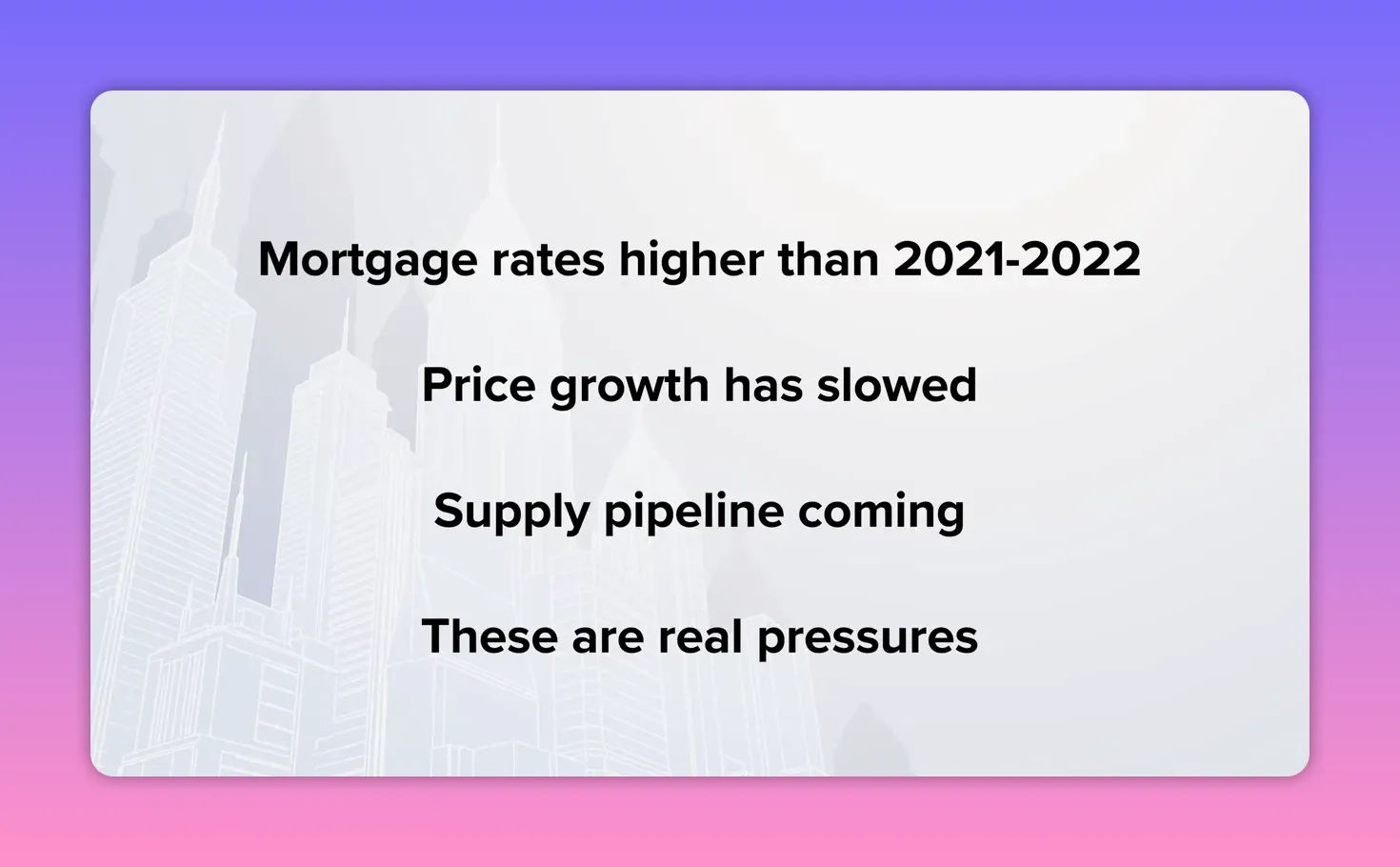 Dubai real estate slide listing real pressures: mortgage rates higher, price growth slowed, and supply pipeline coming