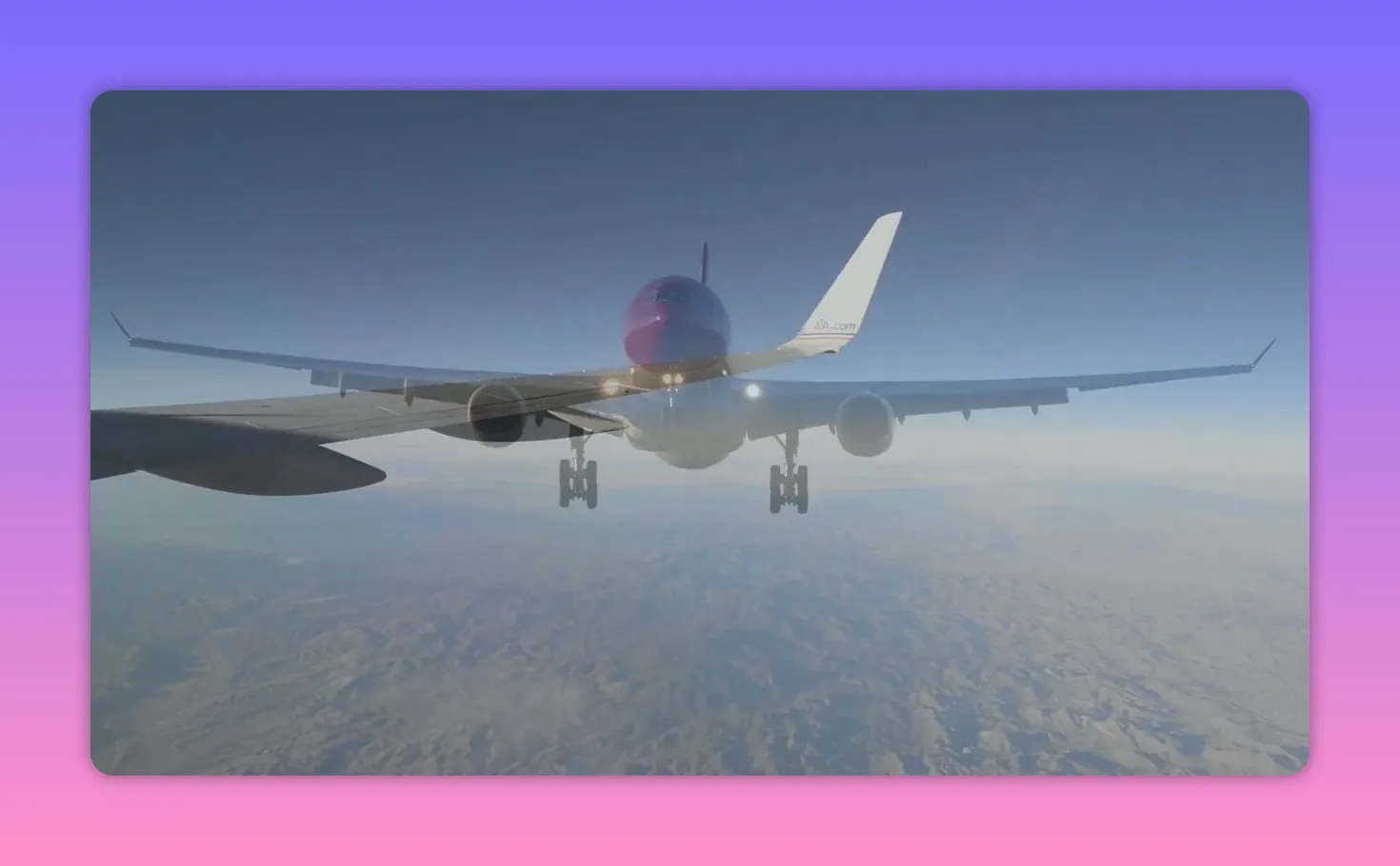 Airplane flying over a landscape with bright sunlight representing global travel connections