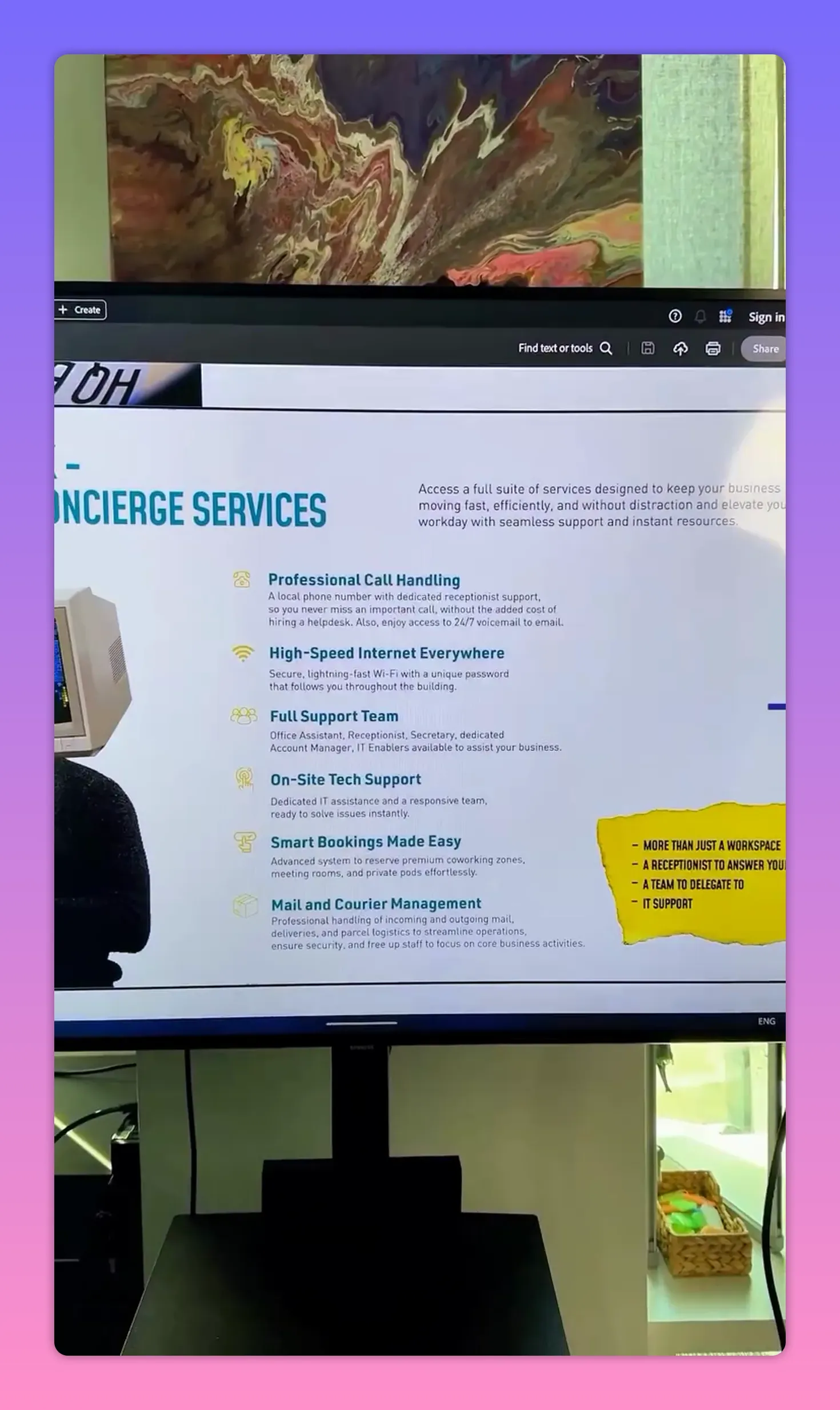 ekranda concierge services başlığı ve hizmet listesi g&ouml;steriliyor