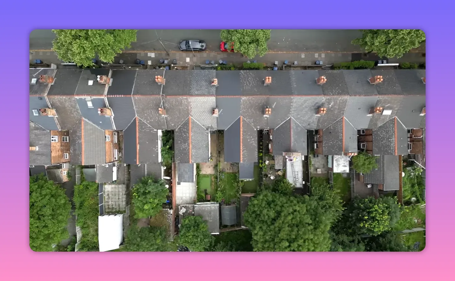Aerial view of closely packed residential properties in London