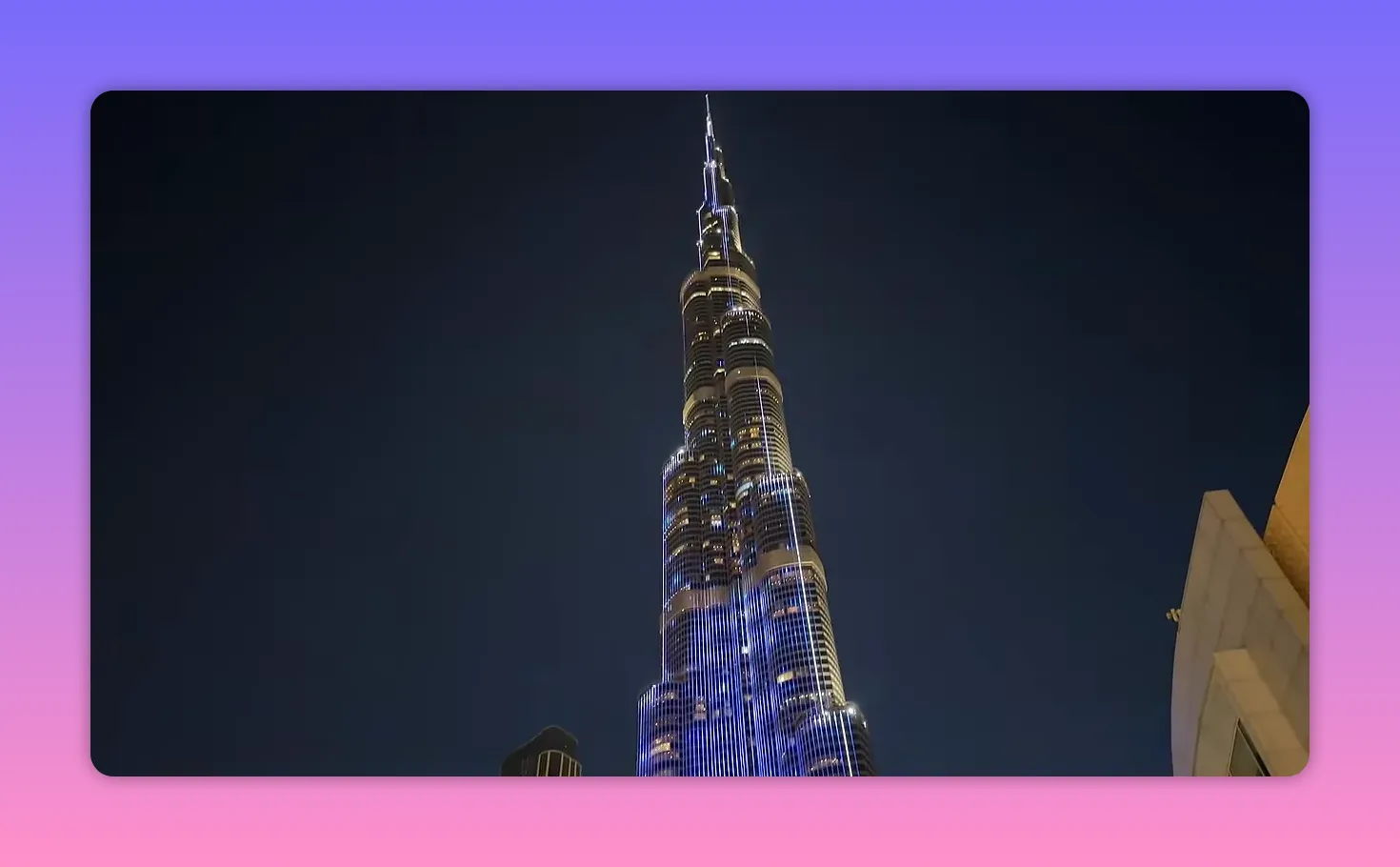 Burj Khalifa illuminated at night in Downtown Dubai