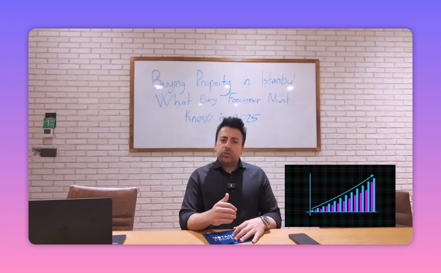 Advisor with chart graphic illustrating rental income potential in Istanbul for foreign property investors