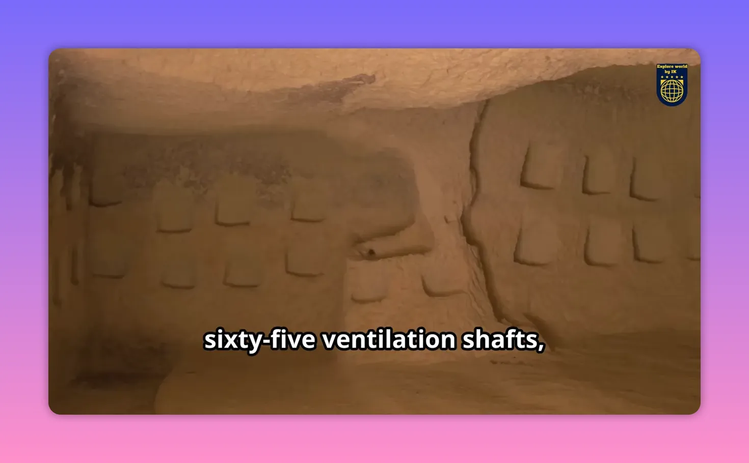 Close-up of carved storage niches and a ventilation shaft opening inside Derinkuyu underground city chamber