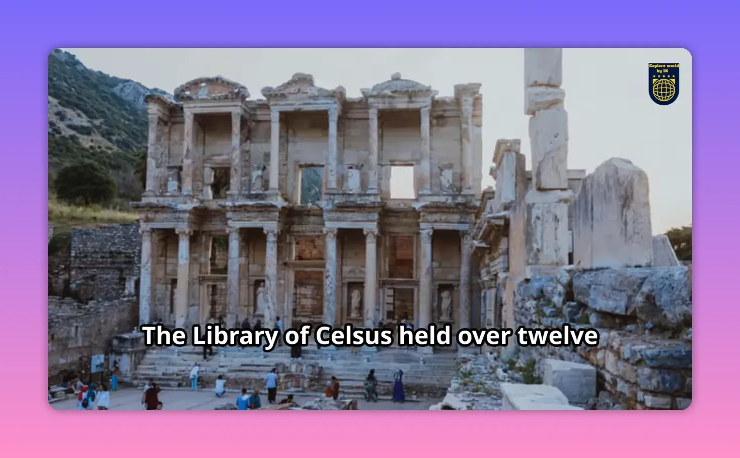 Centered clear view of the Library of Celsus facade at Ephesus with marble steps