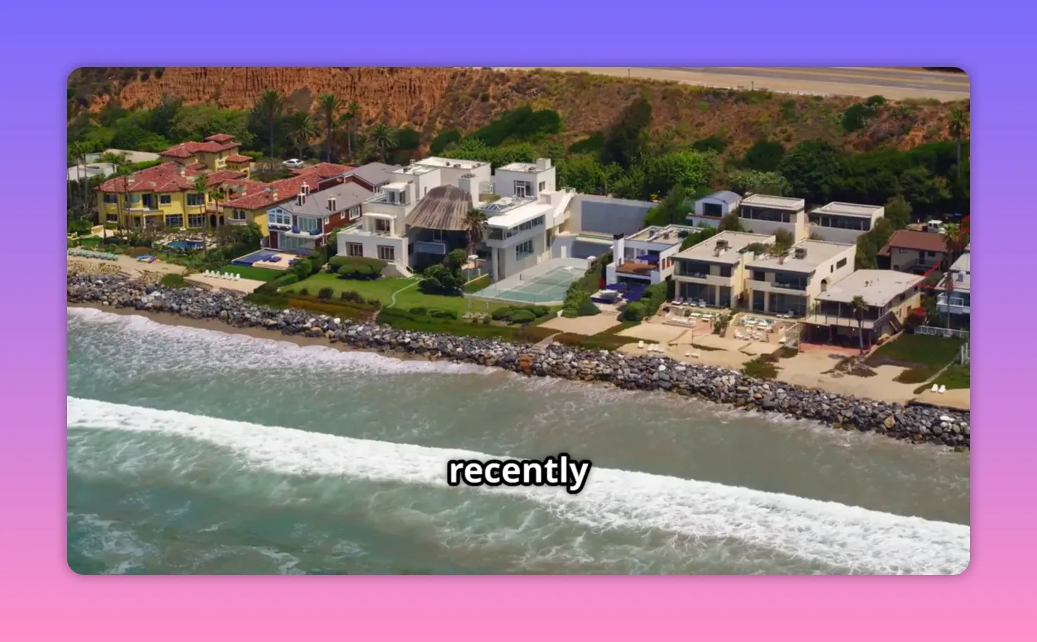 Aerial view of beachfront houses showing a clear sea view