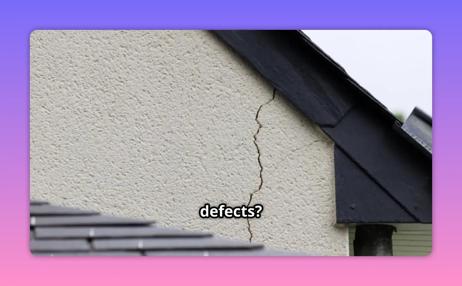 Exterior house wall with a visible vertical crack near the roofline indicating a structural defect