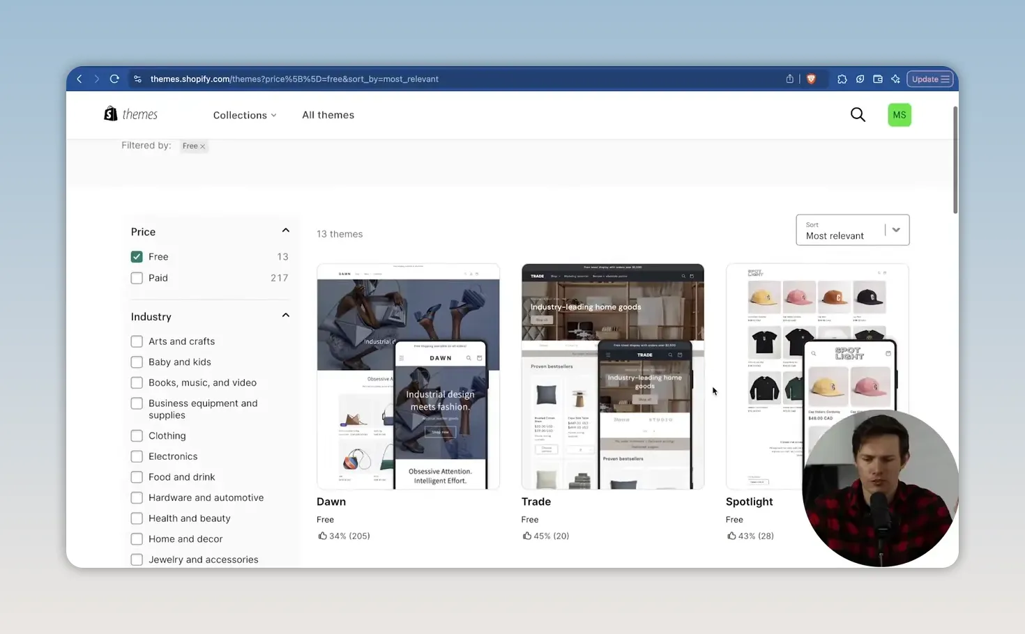 Kho giao diện Shopify hiển thị nhiều mẫu giao diện cửa hàng