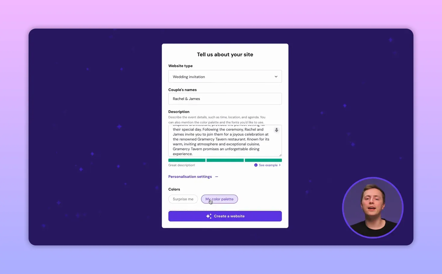 Biểu mẫu AI nhập thông tin và chọn phong cách cho website