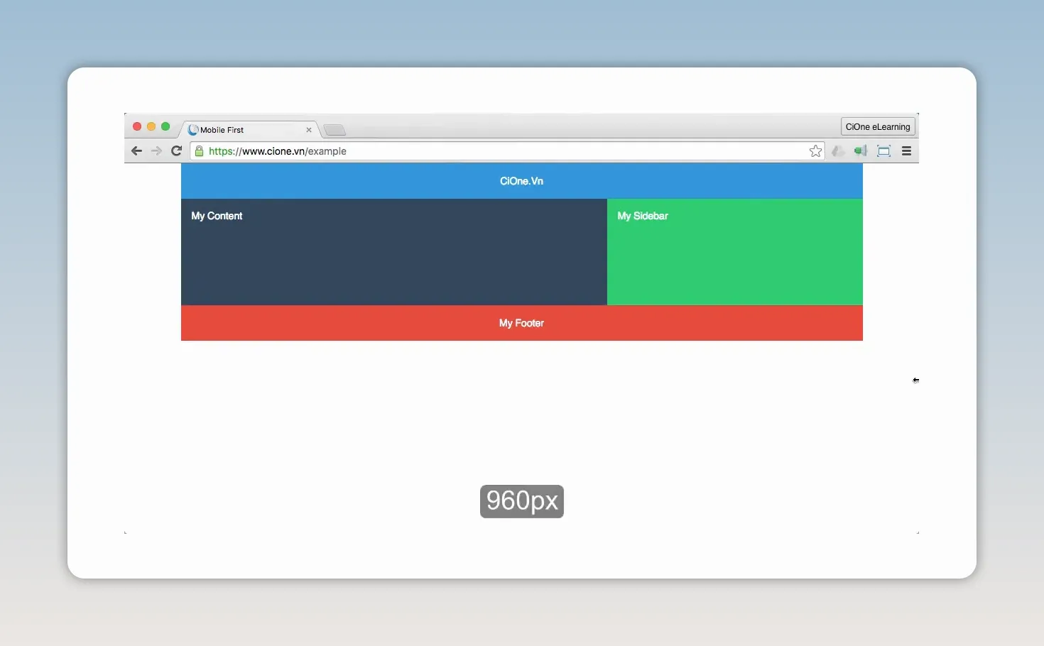 Bố cục minh họa có header content sidebar footer và nhãn kích thước 960px