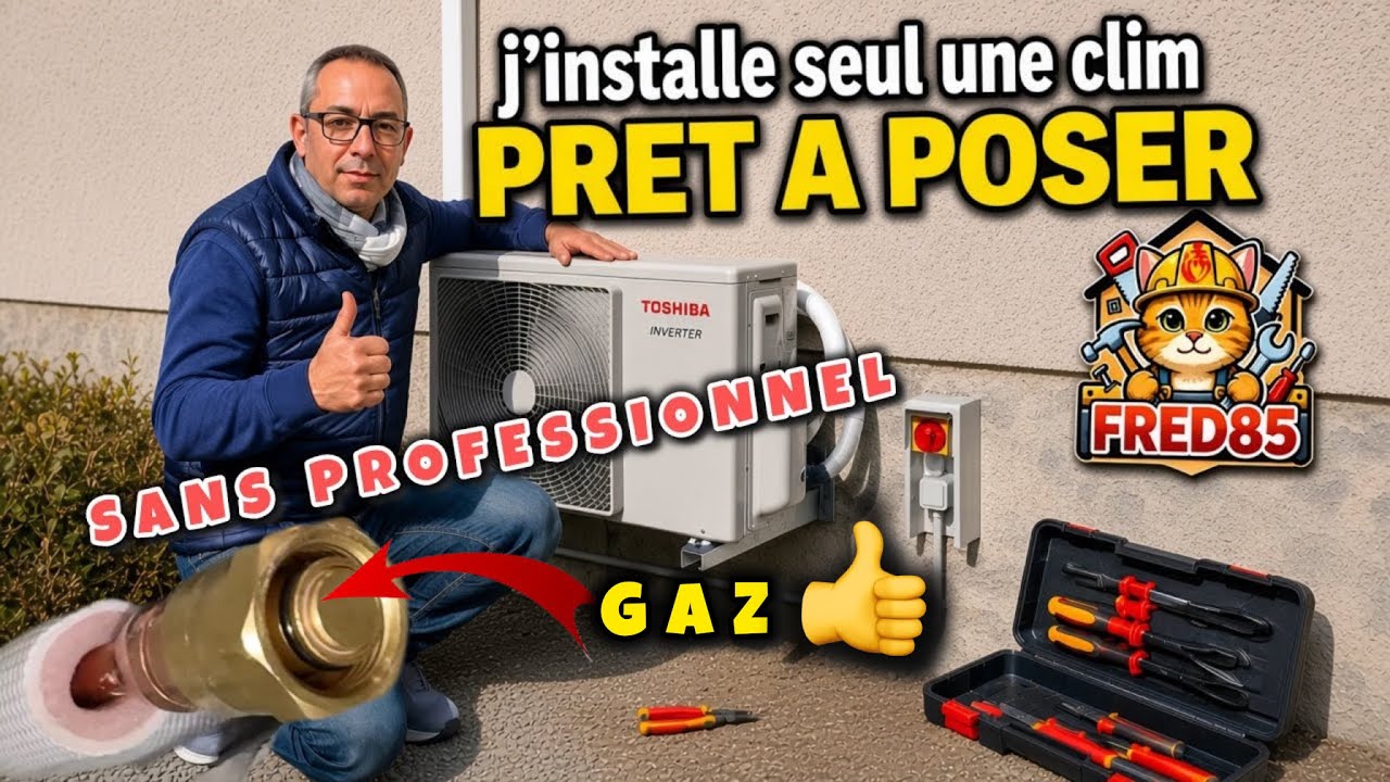 video thumbnail for 'Installation clim pret a poser soi même Toshiba yukai  mûrs pierres Granite climatiseur pompe 🥶🥵'