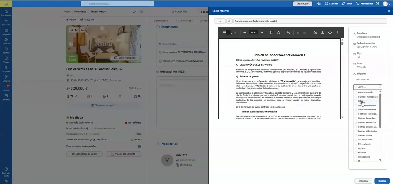 Open PDF document with side panel of labels