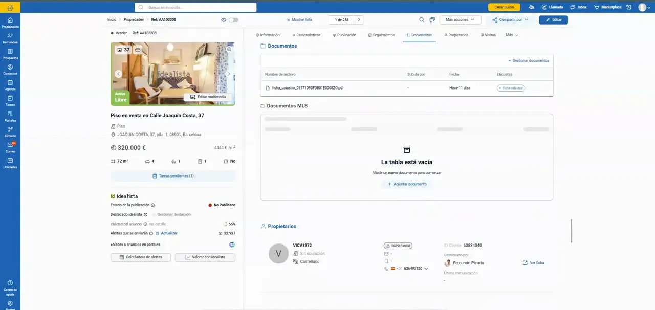 Property record with the documents tab open