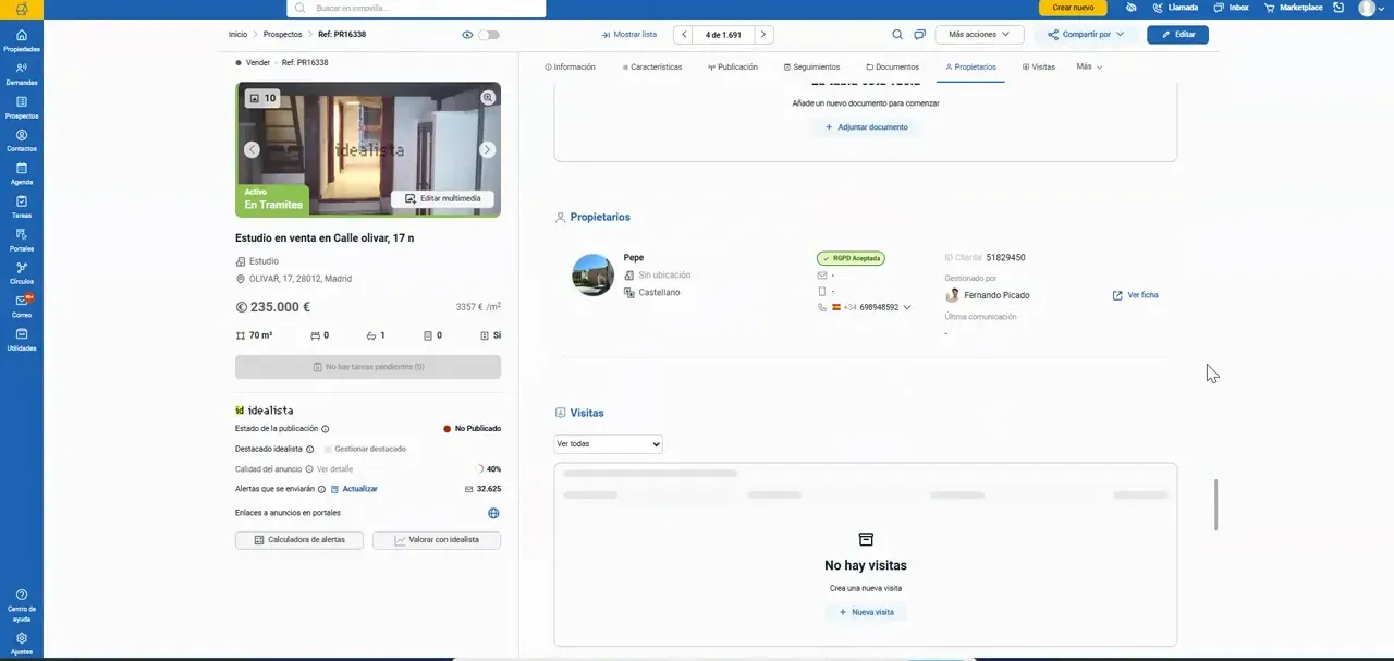 Apartado de propietarios de una ficha de propiedad con un contacto asociado