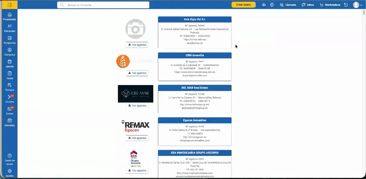 Listado de miembros de un círculo con logotipos de agencias y tarjetas de información