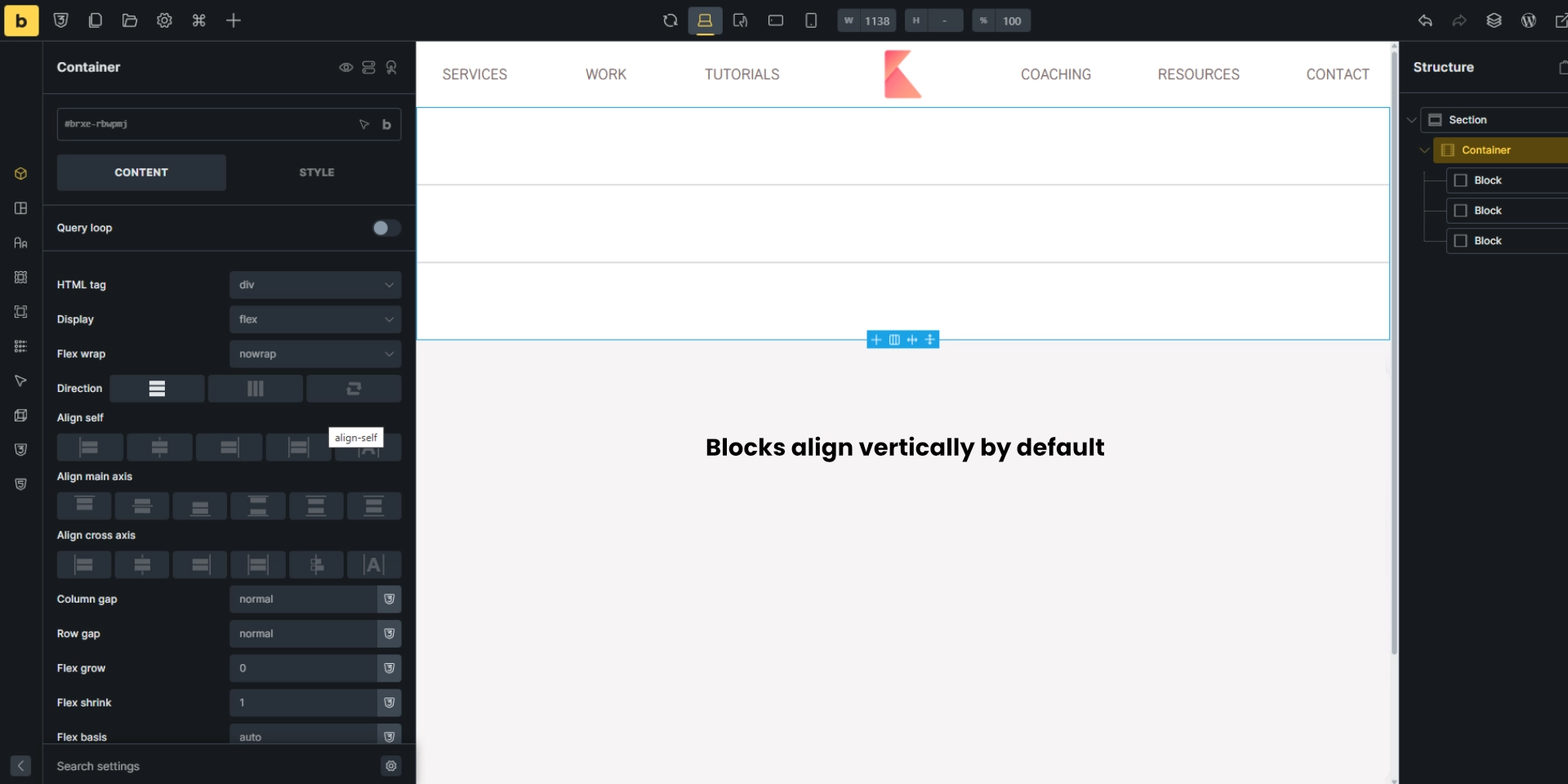 Vertical Block ELement Bricks Builder