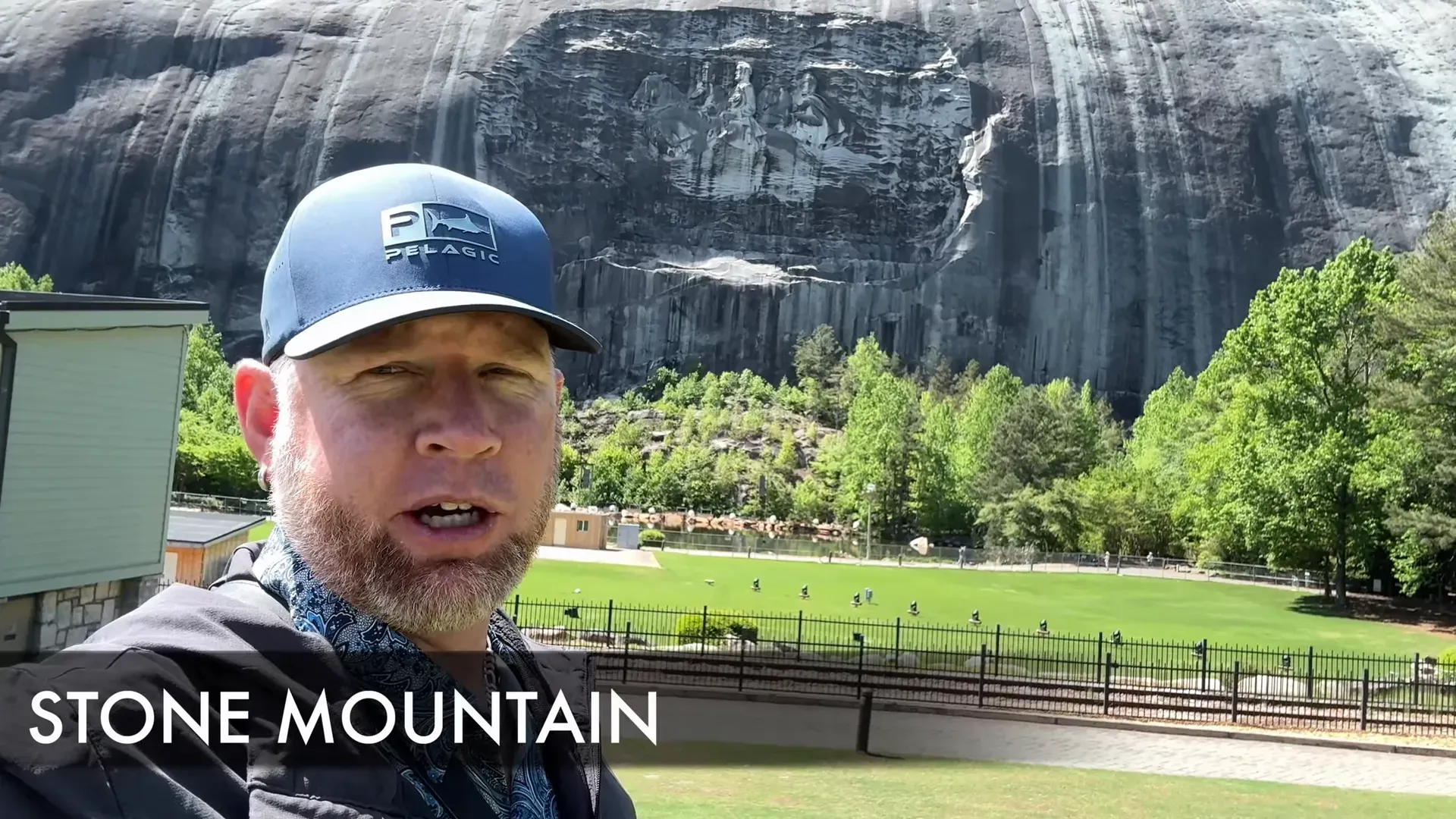 Stone Mountain view with the carving of Civil War generals