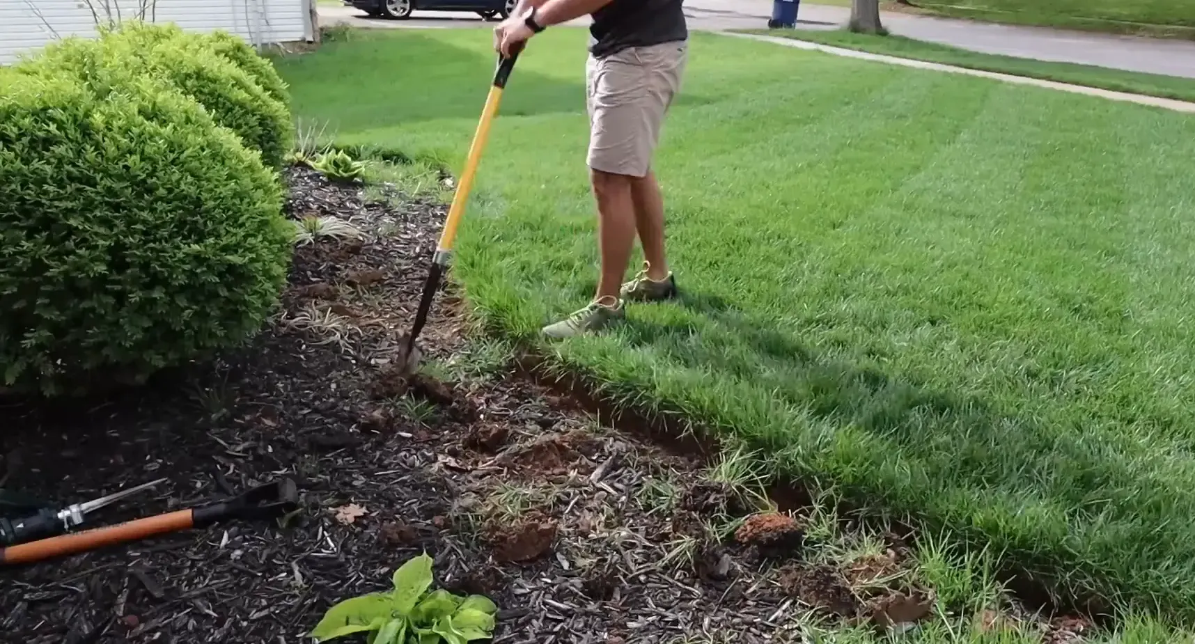 Freshly edged mulch bed with clean, crisp lines