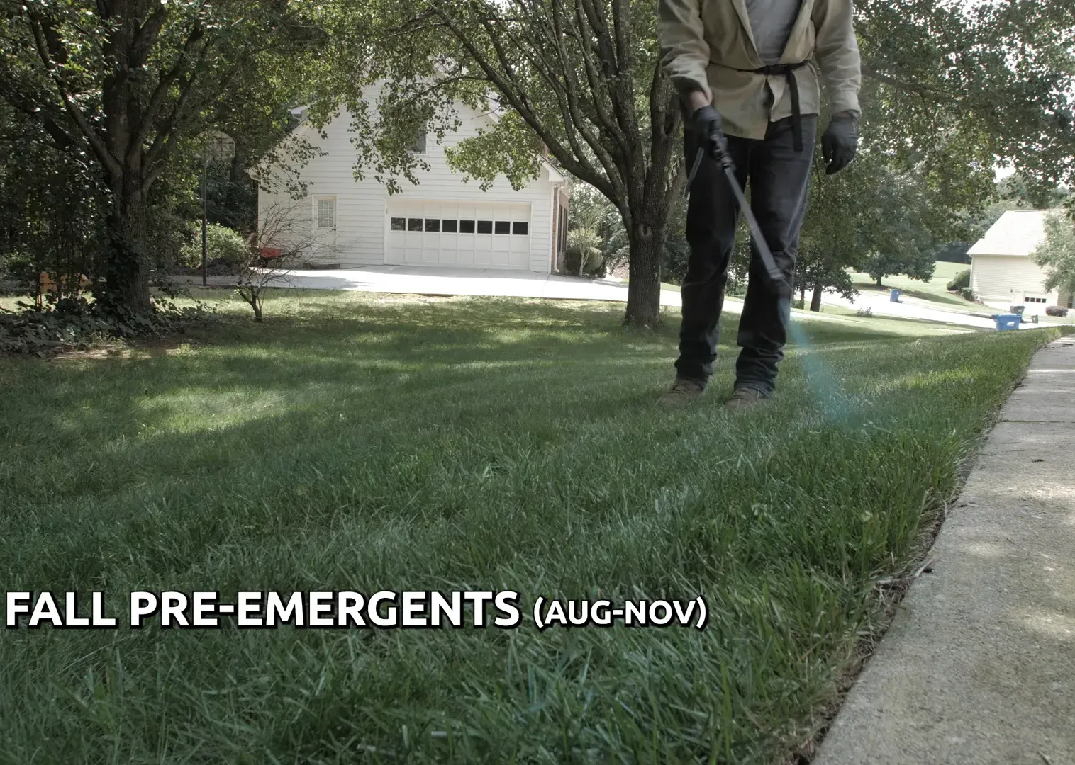 Applying pre-emergent herbicides and fertilization for fall