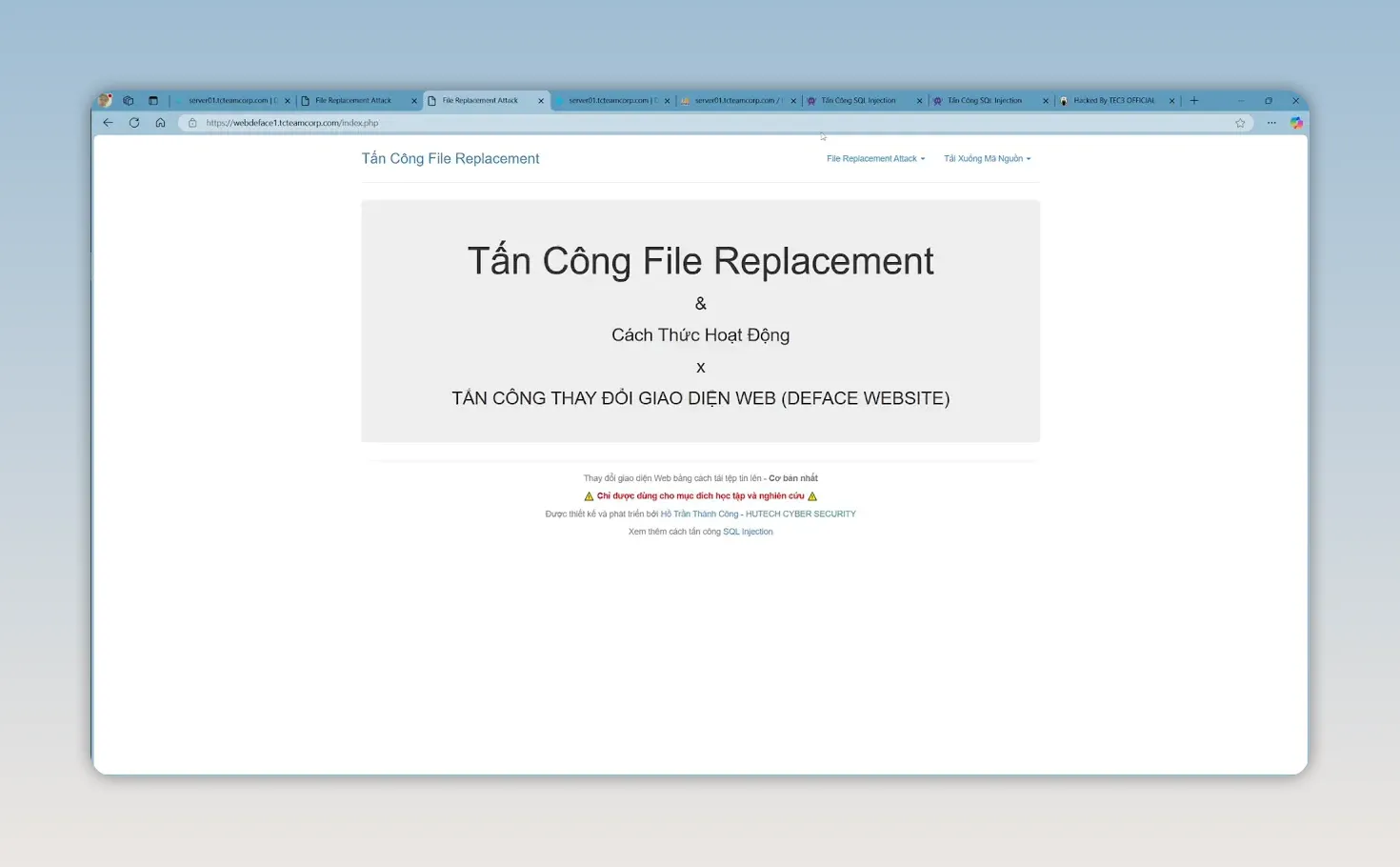 Trang web hiển thị thông báo tấn công File Replacement trên nền trắng