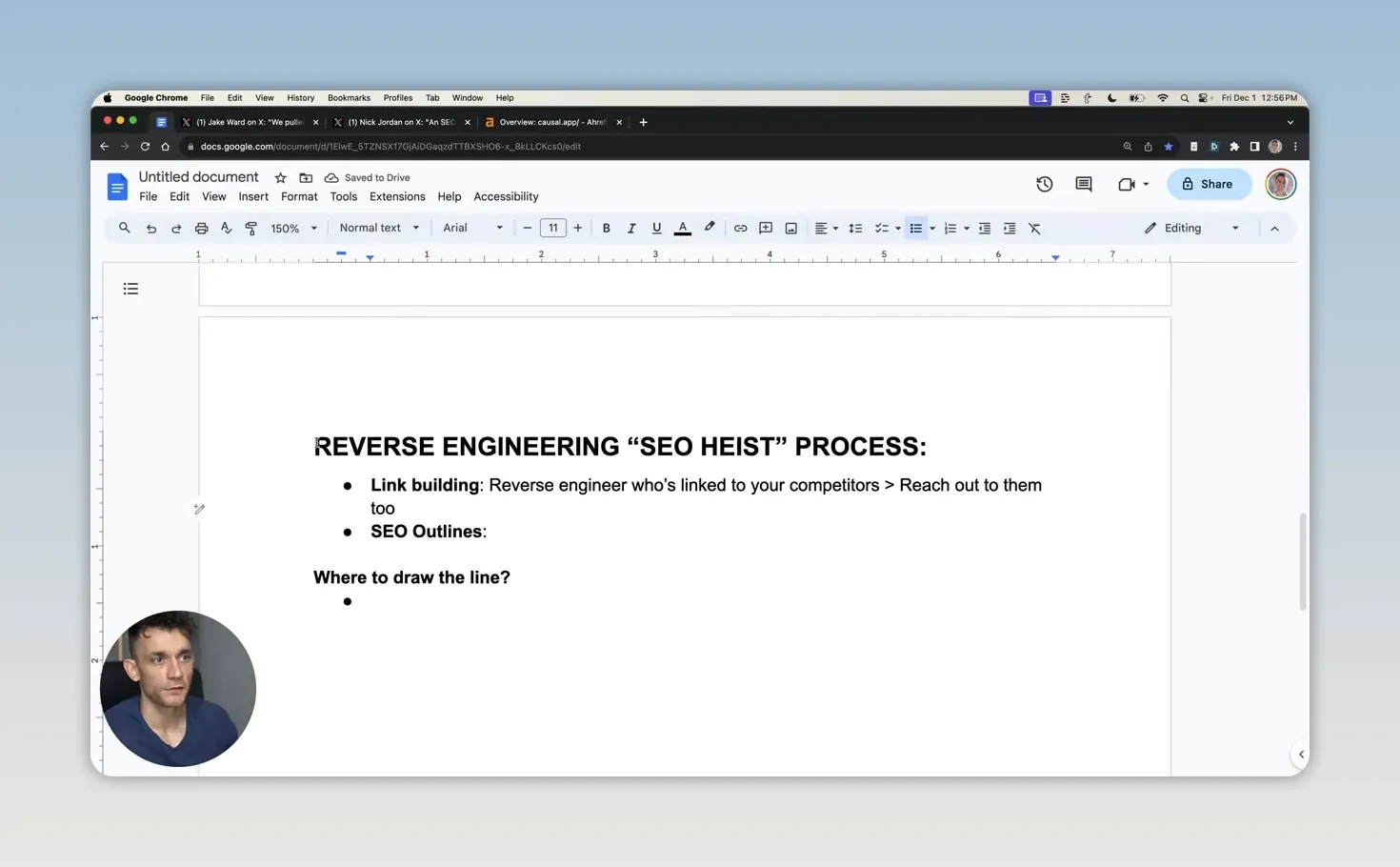 Tài liệu hiển thị quy trình đảo ngược SEO Heist gồm xây dựng liên kết và nội dung SEO