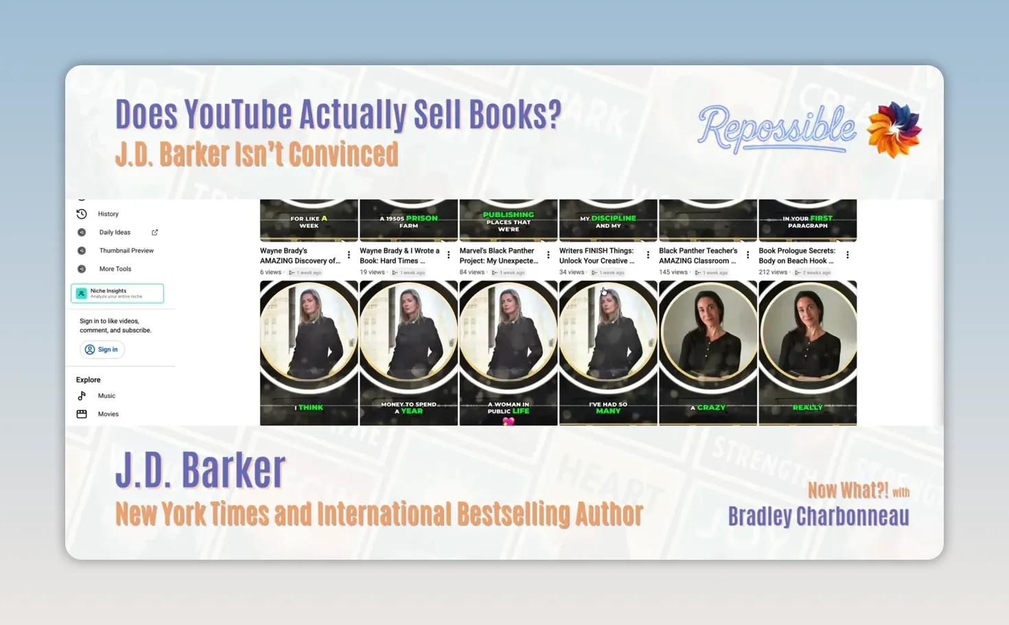 YouTube channel page showing a row of similar vertical Shorts thumbnails